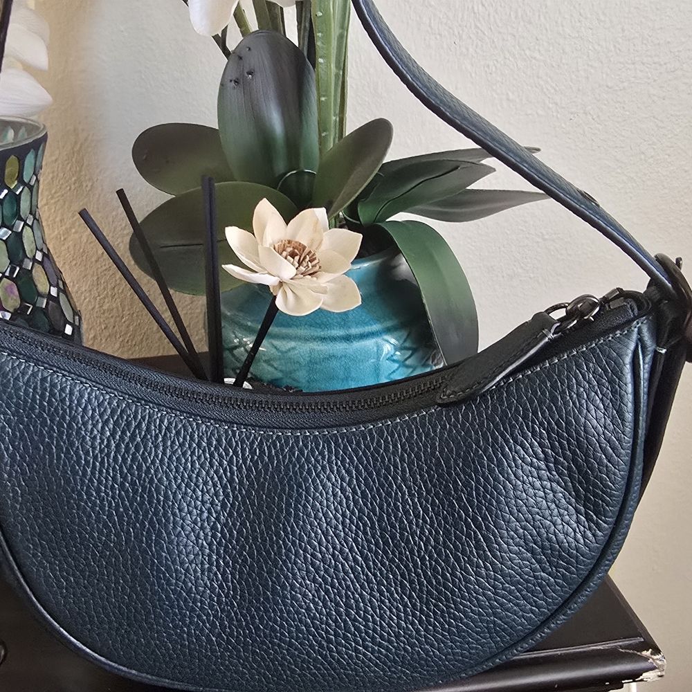 COACH Luna Crescent Shoulder Bag in Forest Green - Soft Pebble Leather - Picture 6 of 13